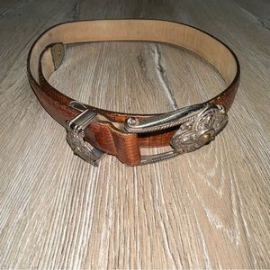 Vintage Brighton Women’s Belt M/L 32 Brown Croc Embossed Ornate Buckle 40357